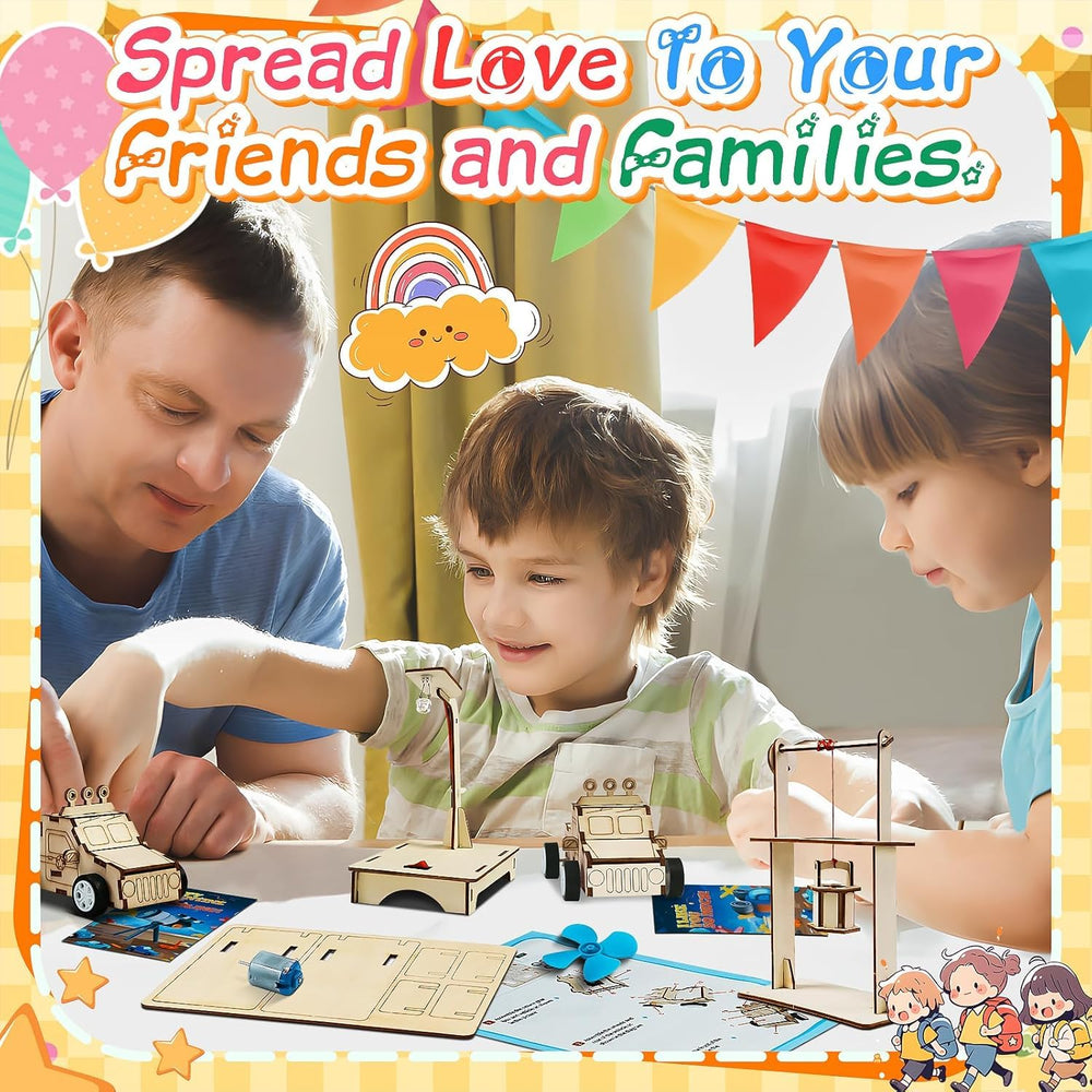 GIAKAN valentines cards assembly scene highlighting wooden STEM pieces for hands-on learning.