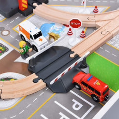 Giant Bean kids playing around a vibrant railway scene fosters imagination