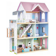 Giant bean pink dollhouse multi-level bedrooms setup