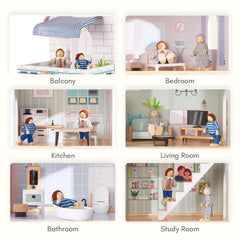 Giant bean pink dollhouse includes three dolls for storytelling