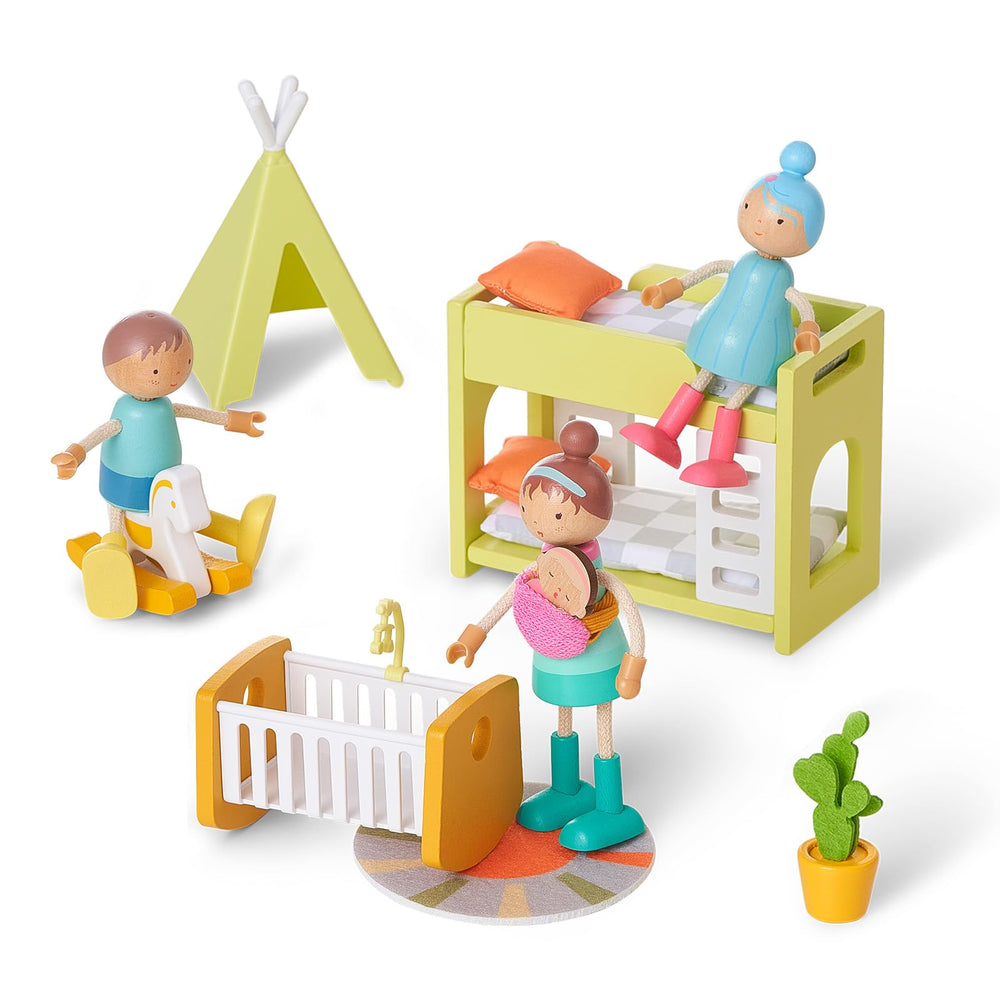 Giant bean poseable family dolls with bendable limbs for dynamic storytelling.