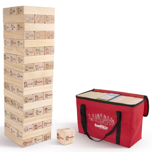 Giantville Giant Tumbling Timber Toy with 54 pine blocks ready for indoor or outdoor play