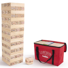 Giantville Giant Tumbling Timber Toy with 54 pine blocks ready for indoor or outdoor play