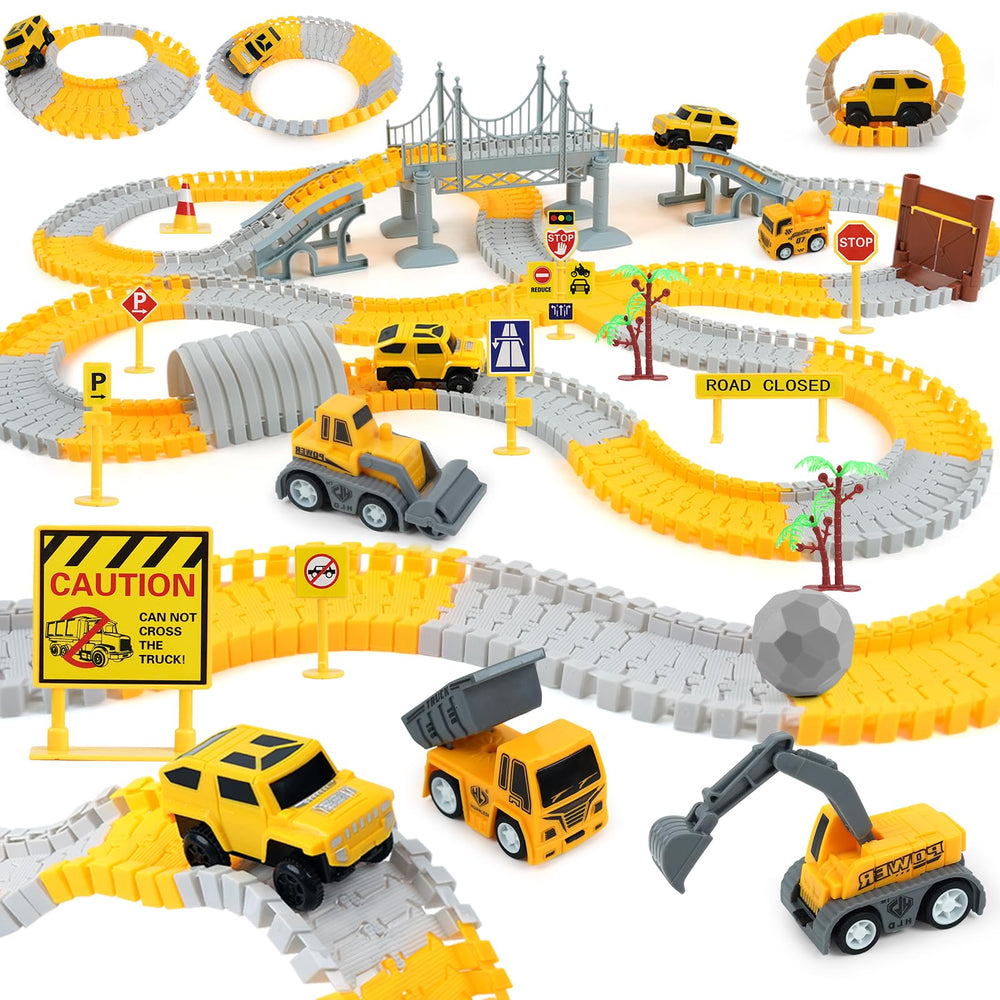 GIAT Construction Race Tracks with flexible tracks for creative building play.