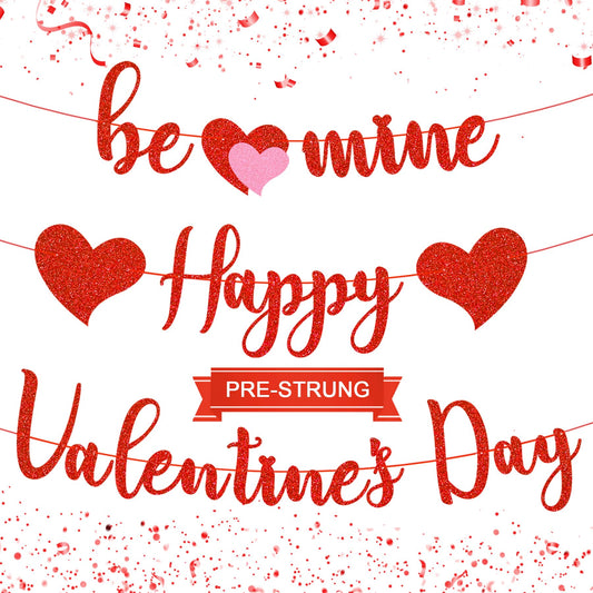 Gifloon Happy Valentines Banner with glitter hearts adds festive romance to any space.