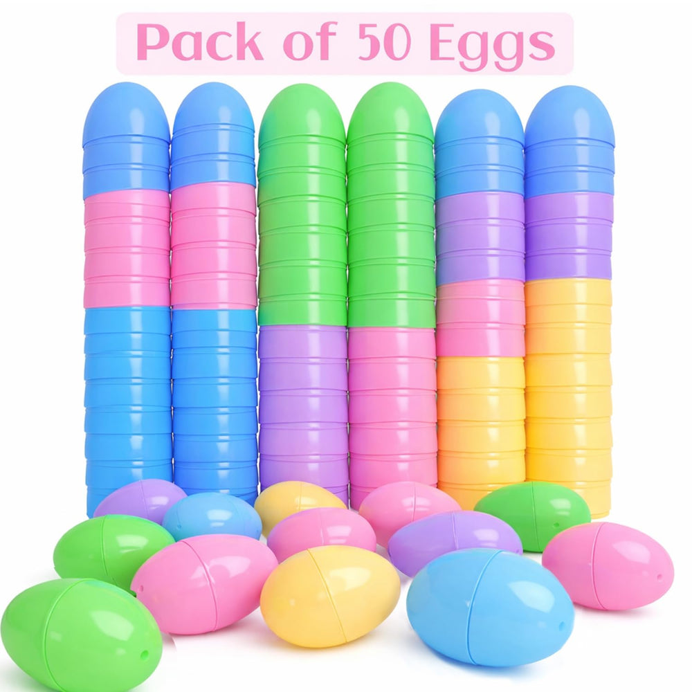 GiftExpress hinged plastic Easter eggs showing sturdy hinges for stuffing.
