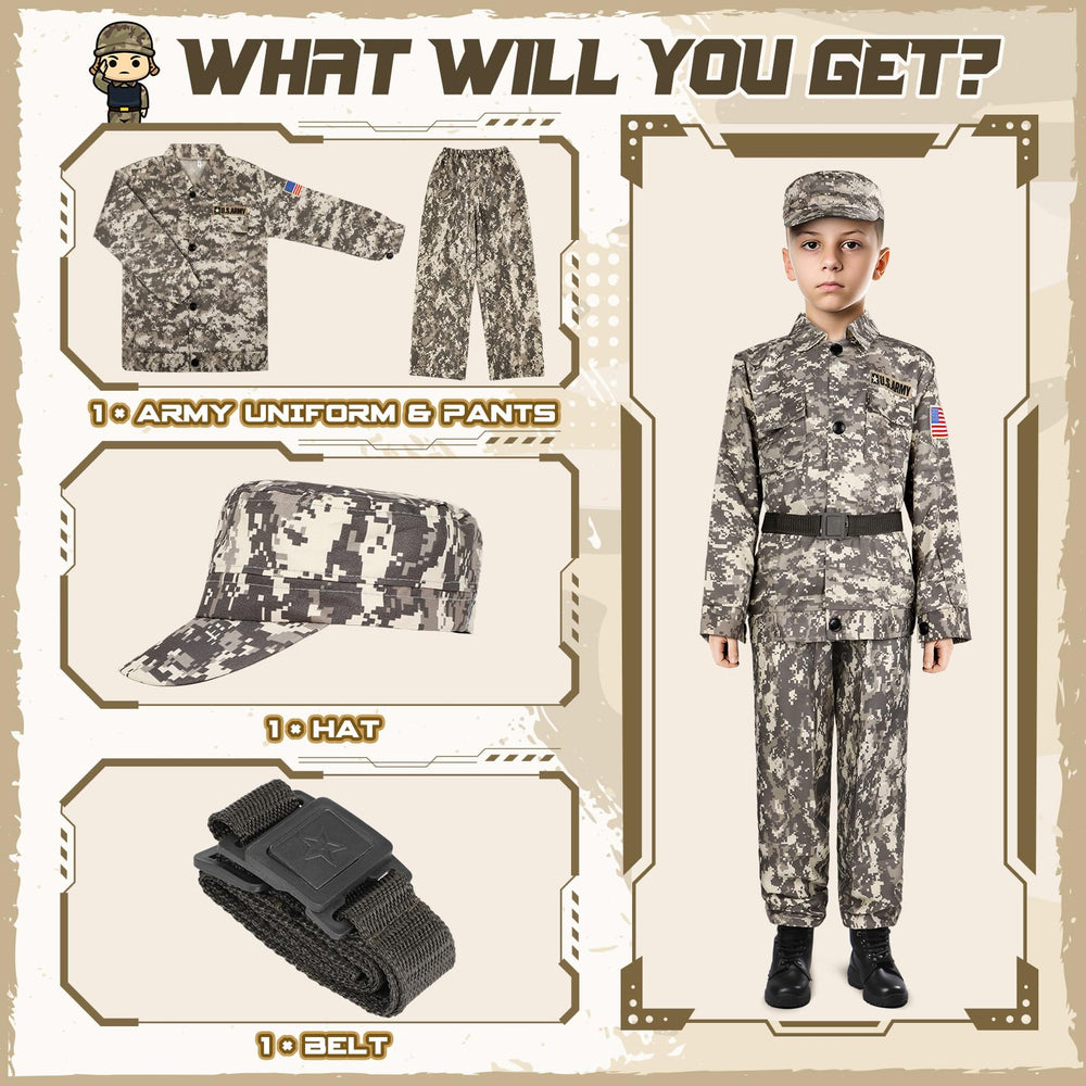 GIFTINBOX Army Costume kid posing for playtime adventures.