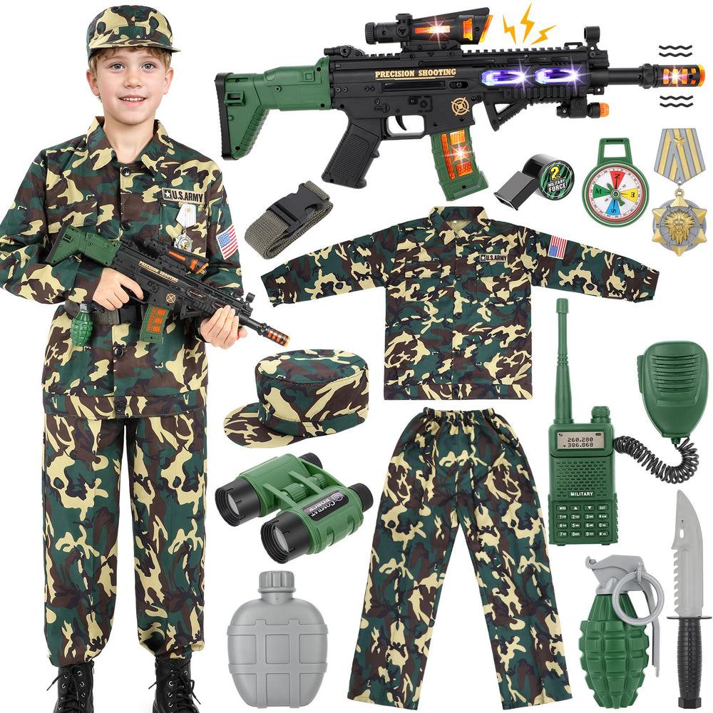 GIFTINBOX kids army costume camouflage uniform for realistic dress up play.