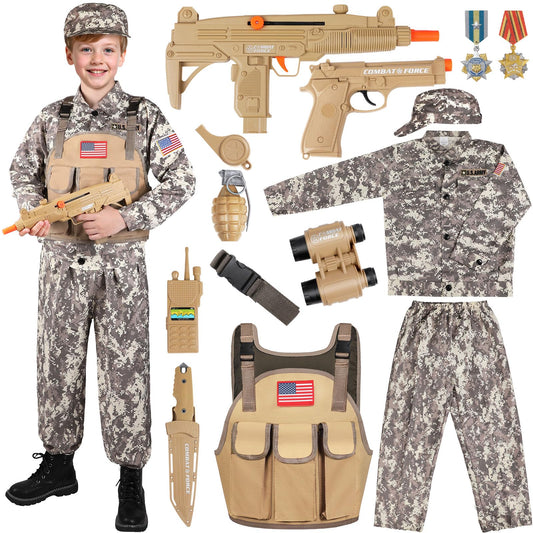 Giftinbox kids army costume vest with deep pockets for gear.