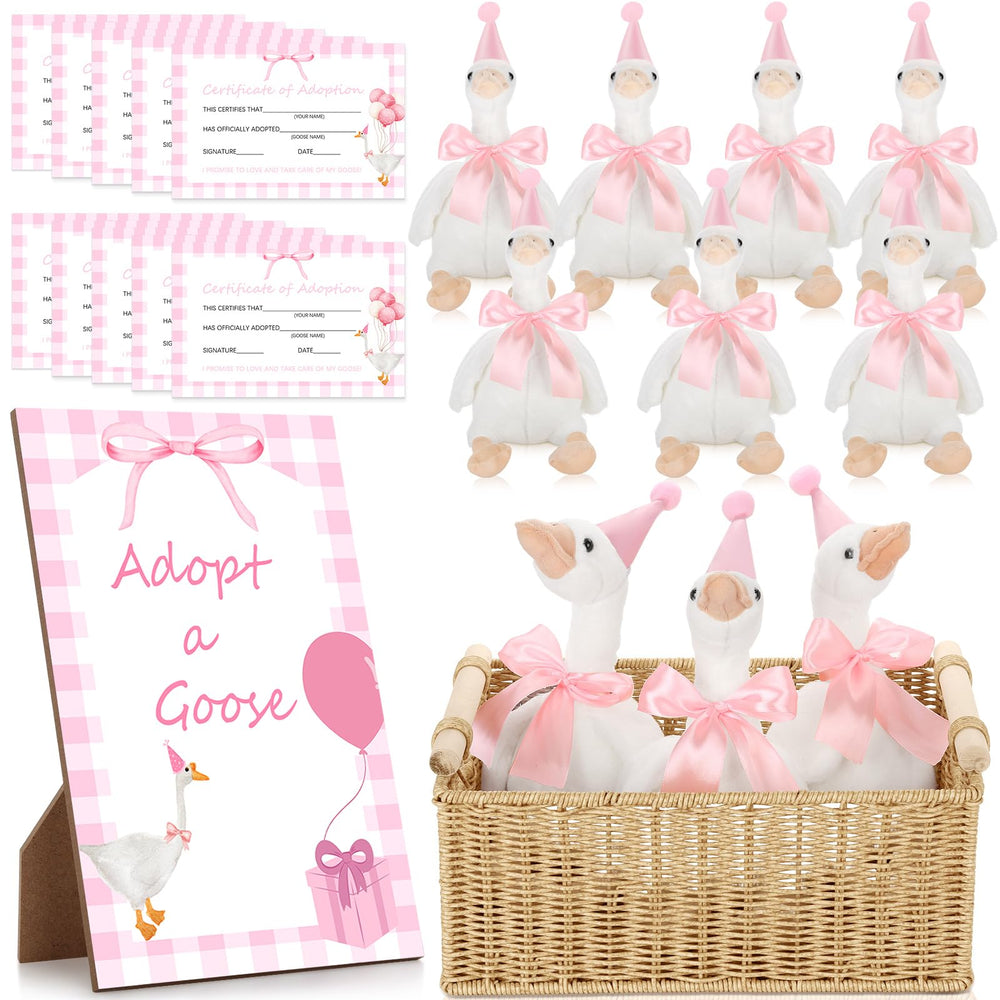 Giftlyze One Silly Goose plush geese ready for pink party decor