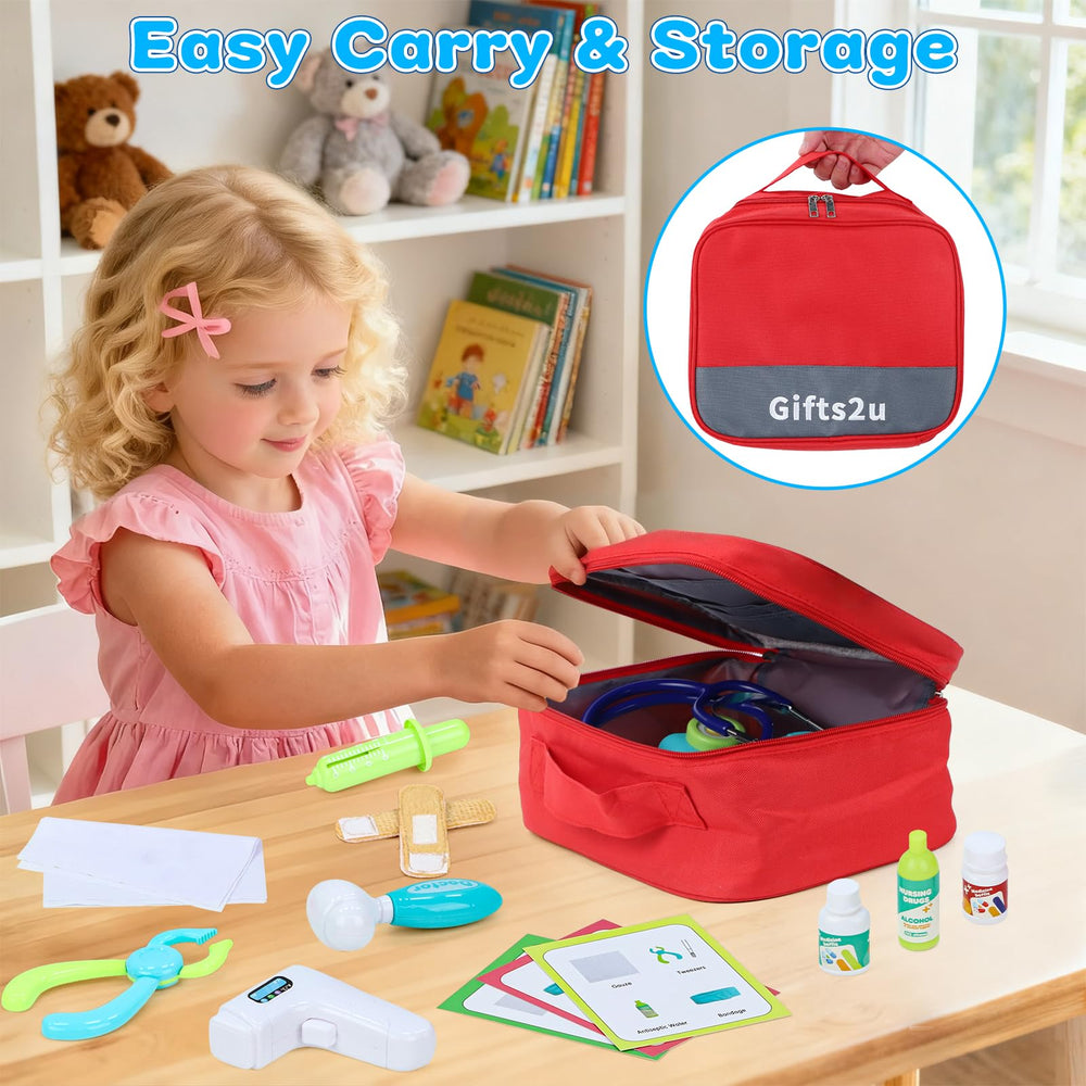 Gifts2U Kids First-Aid Kit toy bandages encourages gentle empathy and helpful pretend care.