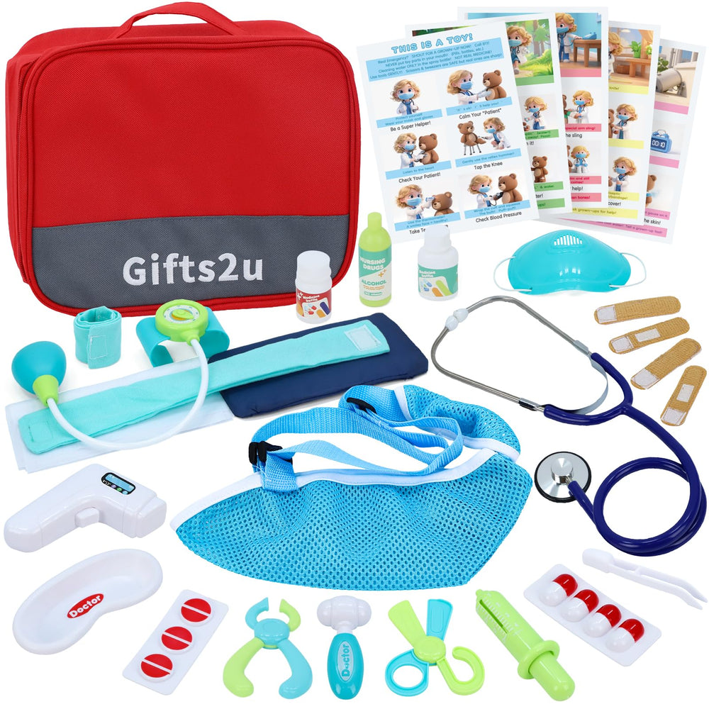 Gifts2U Kids First-Aid Kit toy stethoscope enhances imaginative doctor play and care.