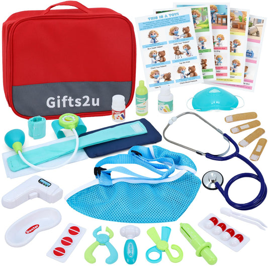 Gifts2U Kids First-Aid Kit toy stethoscope enhances imaginative doctor play and care.