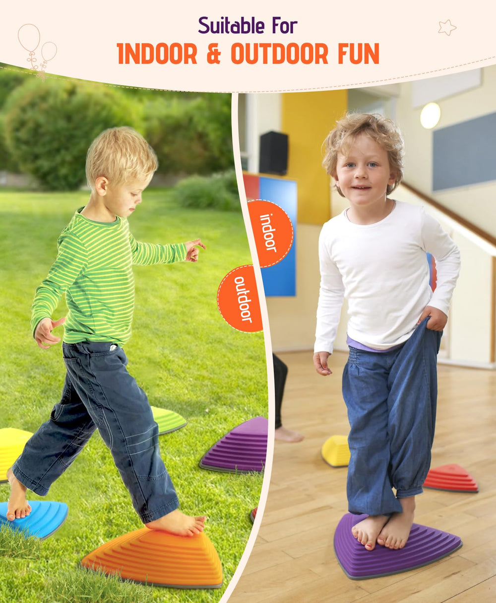 Giggle & Play colorful stones with rugged bottoms for durability.