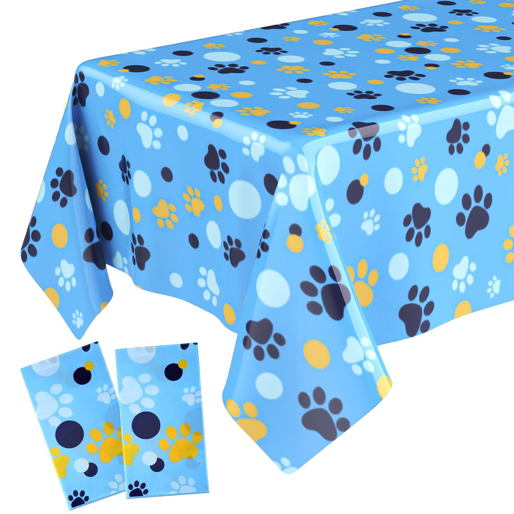 Gilprop dog paw tablecloth blue 54x108; durable PE for easy cleanup