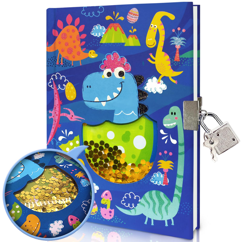 GINMLYDA Boys Diary with Lock front cover features a dinosaur design for private journaling.