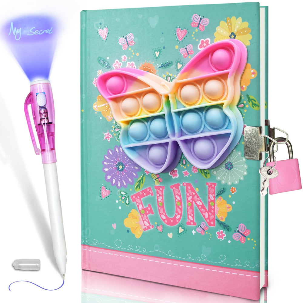 GINMLYDA Pop Girls Diary with Lock; butterfly cover for private notes