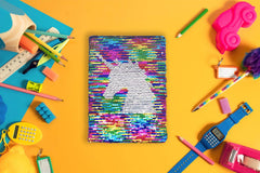 Rainbow-silver sequins invite daily writing and playful creativity.