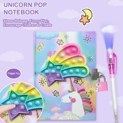 GINMLYDA unicorn hardcover diary with pop fidget stimulates playful writing