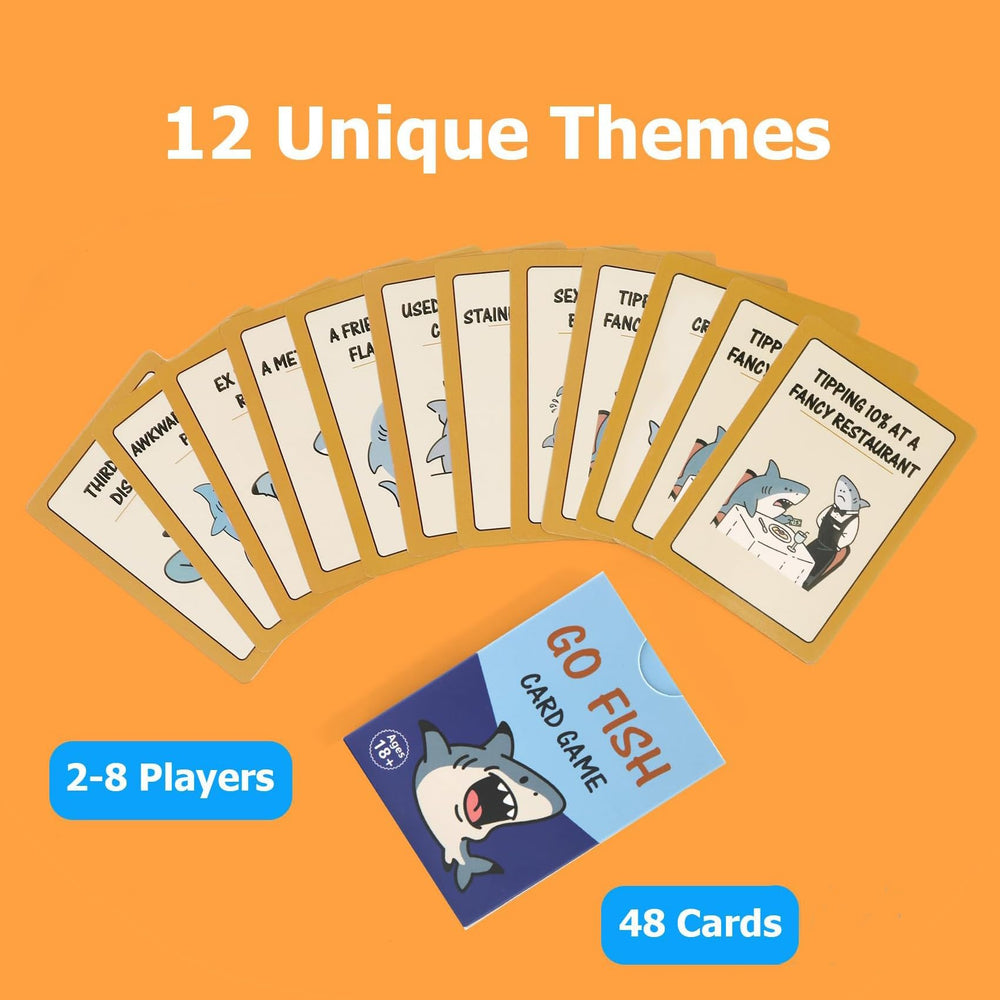 GIOREFAY Go Fish expansion with 12 themes preview for fresh play sessions.