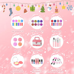 GirlsHome Frozen Pink makeup set opened reveals colorful eye shadows and gloss