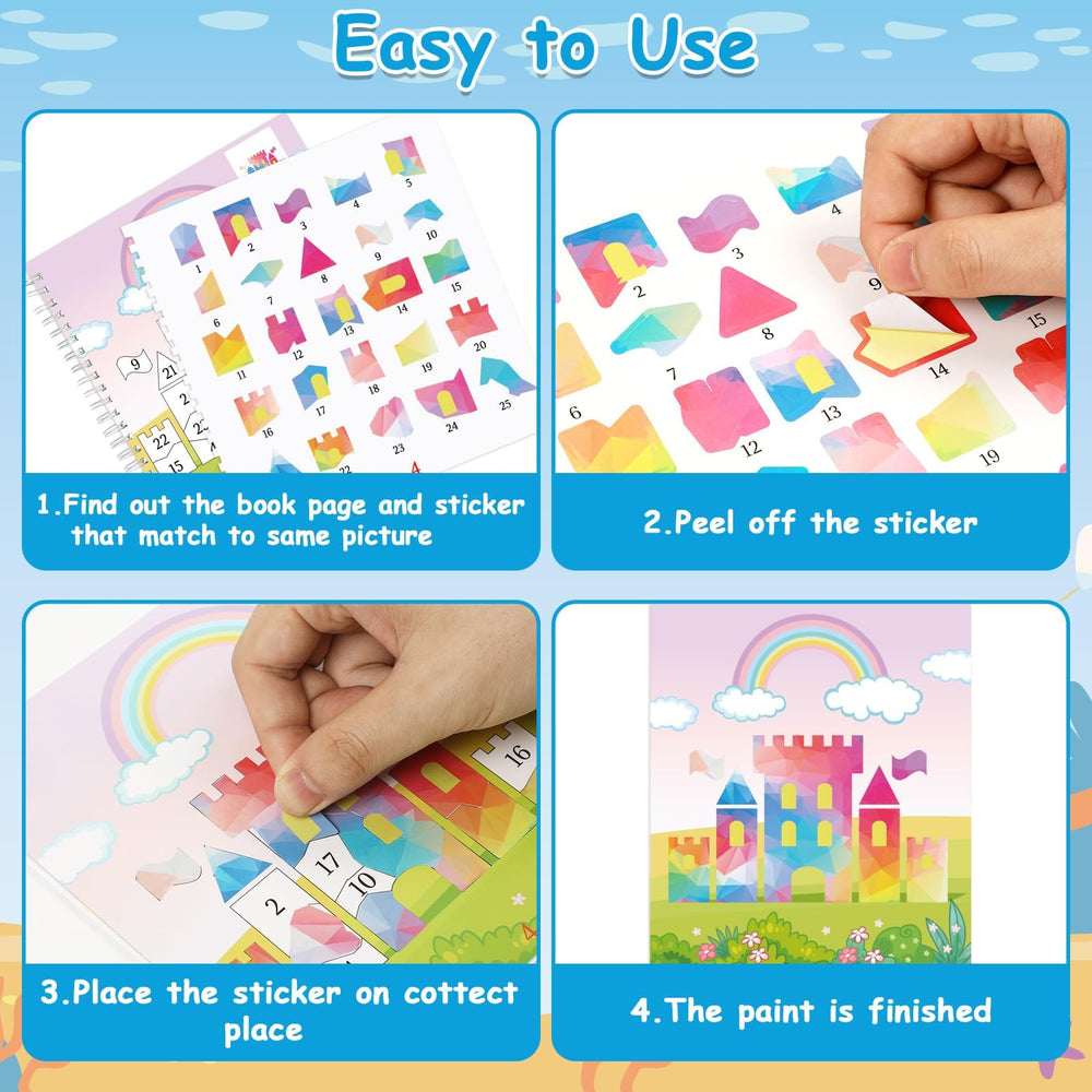 gisgfim unicorn sticker book choreographs whimsy and fine-motor skills with sparkly stickers.