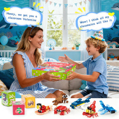 Giveuplay Valentine cards included with the blocks for classroom gifting