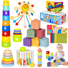 GJOF2YK 6-in-1 Montessori toy set with blocks and cups for color and shape learning.