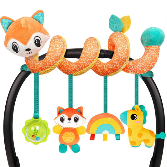 GKDOMS fox spiral baby toy on stroller enhances visual tracking and grasp.