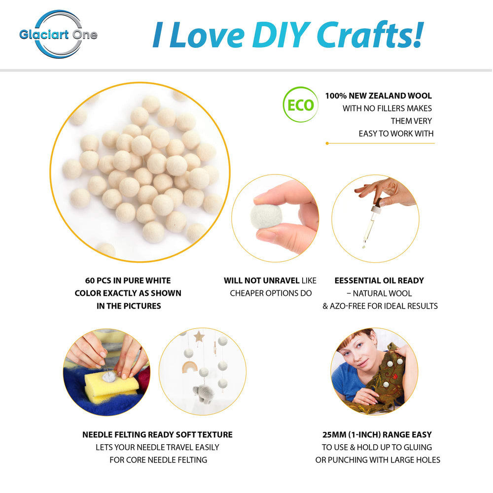 Glaciart One pure white felt balls collection ideal for wreaths