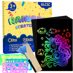 GLCSC rainbow scratch paper set in gift box reveals vibrant colors for quick crafts