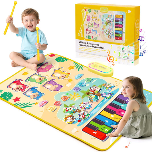 Gleamkid 3-in-1 piano mat in front view showing whack-a-mole targets