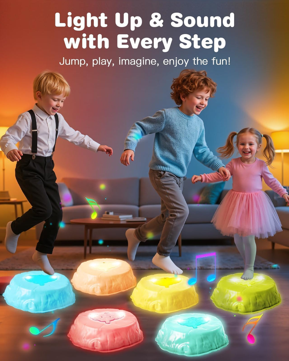 Gleamkid LED-lit stones illuminate for safer nighttime play.