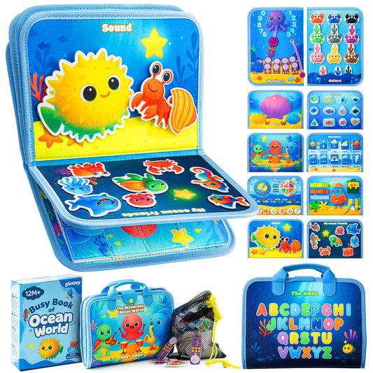 Glintey Busy Board shows an ocean pullable octopus to boost fine motor skills on the go.