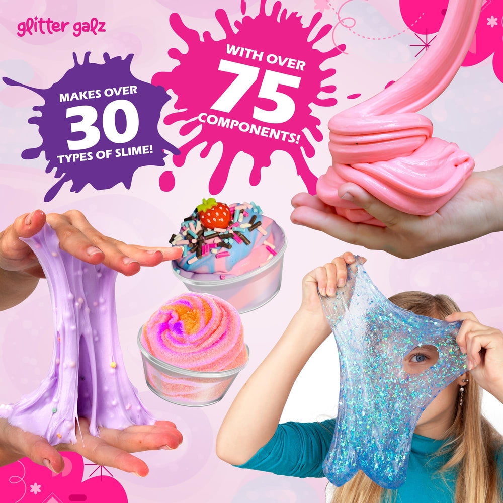 Glitter Galz add-ins collection showing DIY slime possibilities