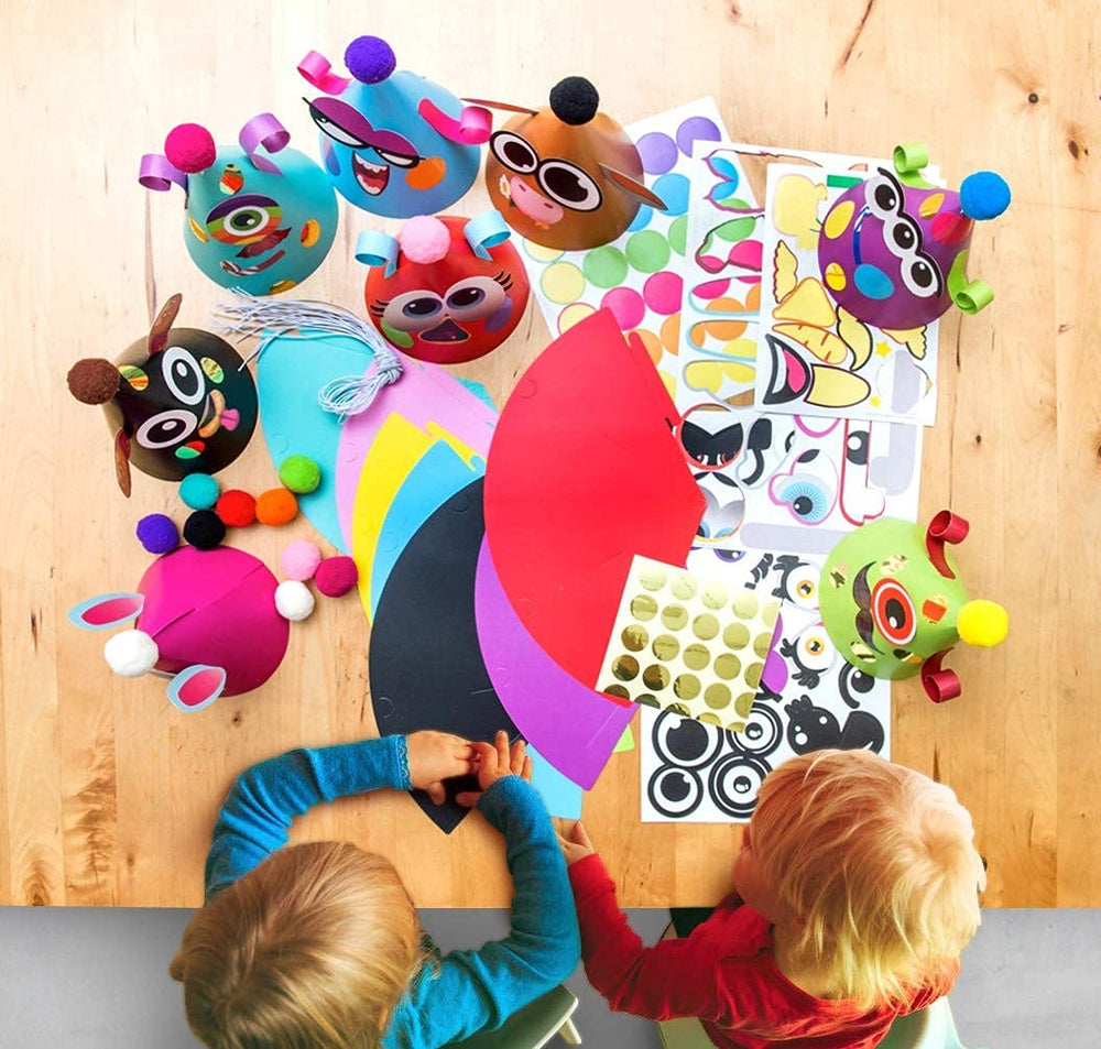Glittery Garden pompoms add sparkle to animal-face hats during crafts
