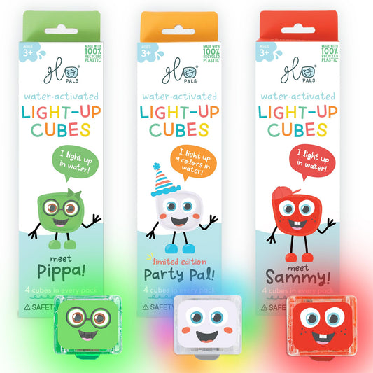 Glo Pals water-activated cubes in Holly Jolly pack encourage color recognition and tactile play.