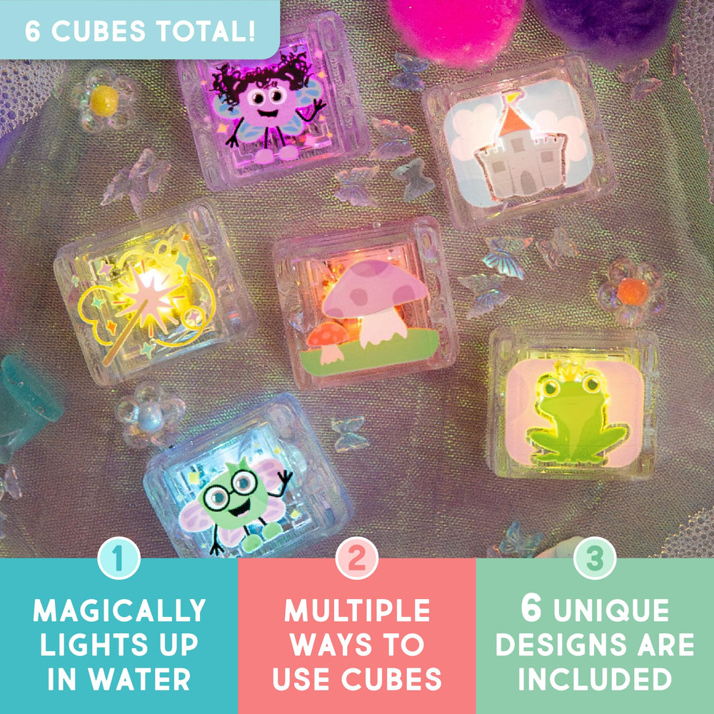 Glo Pals Zoo bath cubes glow in water, encouraging cause-and-effect learning during tub play