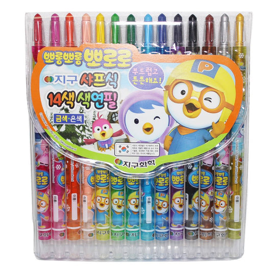 Global Chemical Pororo twist-up crayons 14-color pack for mess-free coloring on paper