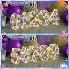 Glooglitter mermaid birthday light number 3 creates magical ambiance for party photos.