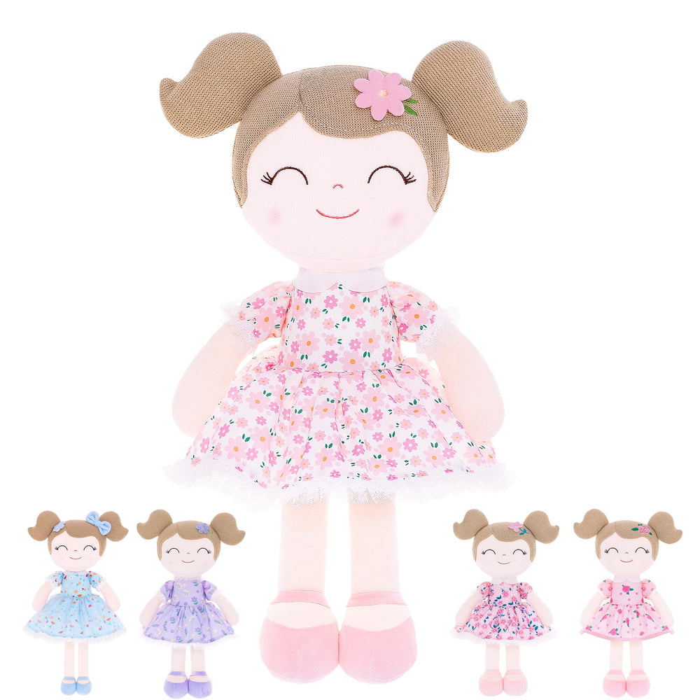 Gloveleya baby girl plush doll in purple print for bedtime cuddles.