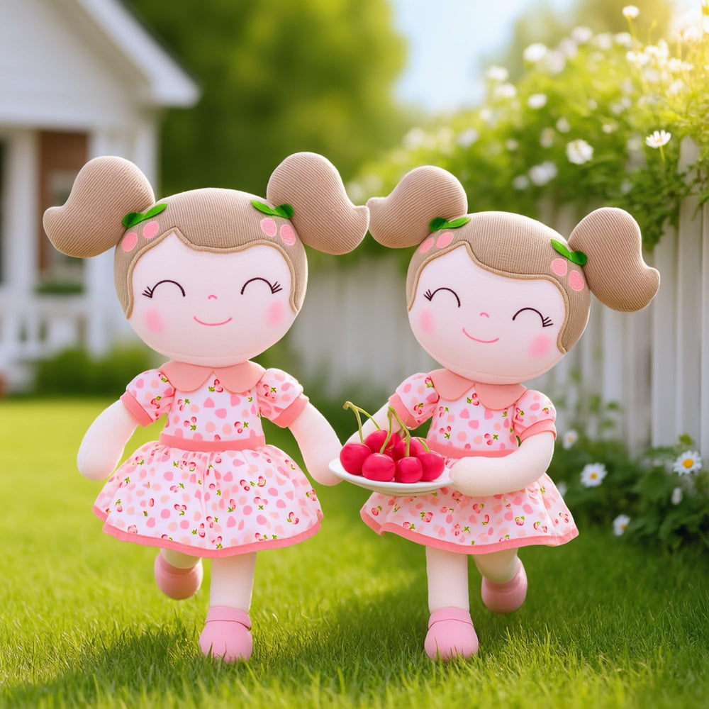 Gloveleya doll being hugged by child, illustrating comforting play.