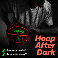 GlowCity LED ball night play highlighting bright red illumination for after-dark practice.