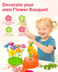 Close-up of petals, centers, and stems from Glowsprout set showing 190+ pieces for building.