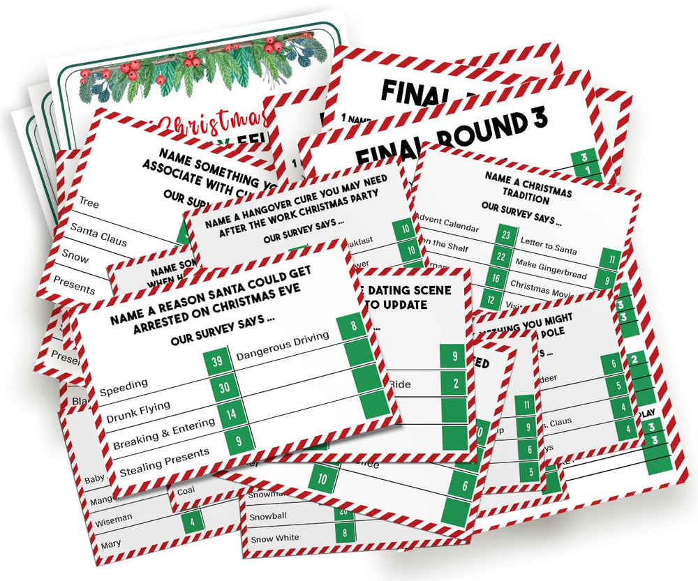 GNATV Christmas Friendly Feud Game card set for festive family trivia and fun