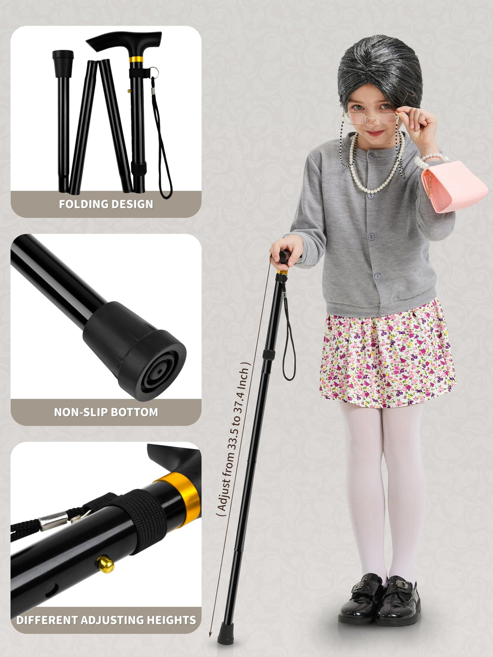Gnodio metal cane retractable design adds playful authenticity while staying light