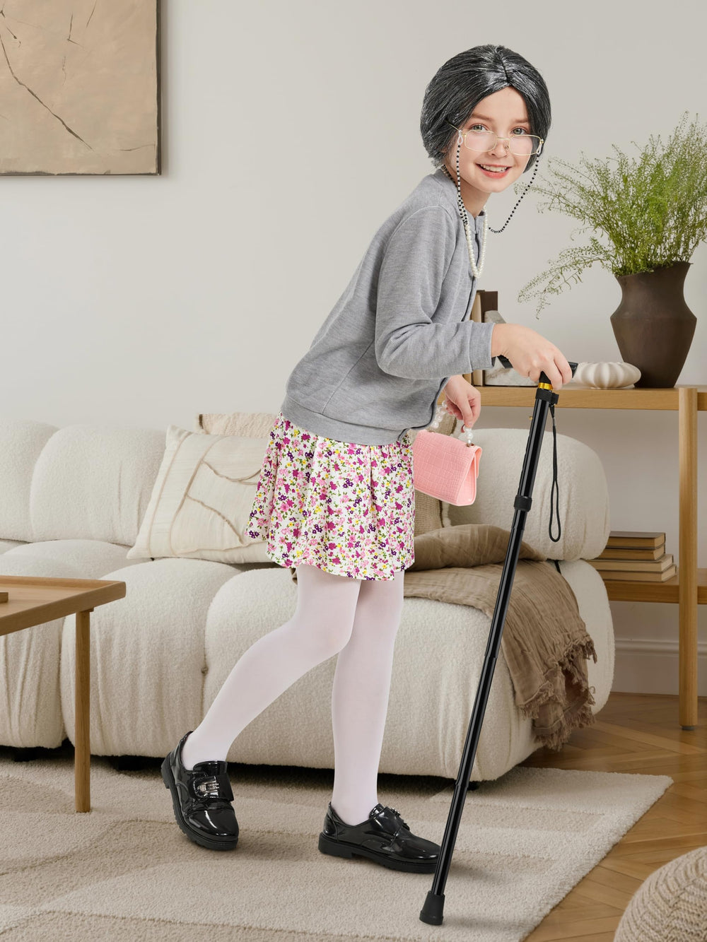 Gnodio purse and tights complete the outfit for confident dress-up
