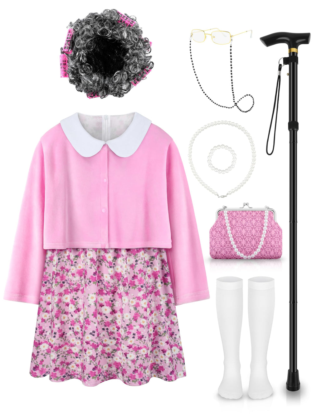 Gnodio old lady wig with cap offers a realistic look for kids' costumes.