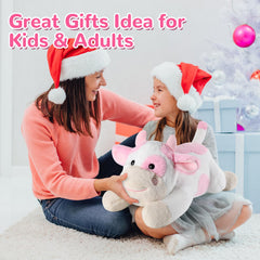 Gnomantic adults relaxing with cow weighted stuffed animal as a bedtime buddy