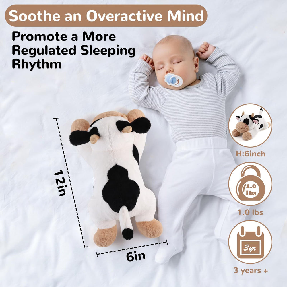 Gnomantic cow weighted plush pillow ideal for quick naps and desk breaks.